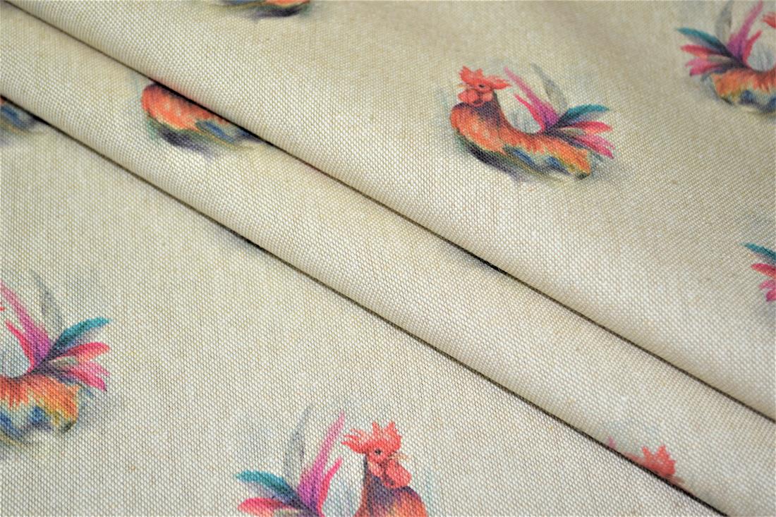 Natural Rooster Print Canvas Fabric
