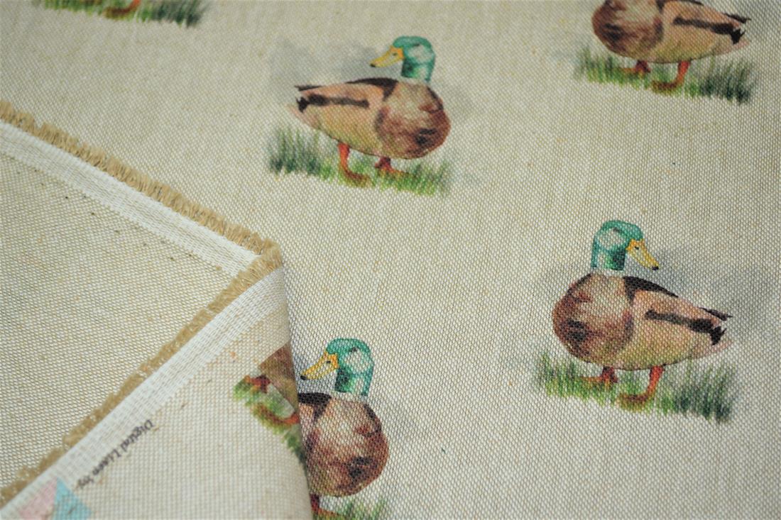 Natural Mallard Ducks Printed Digital Canvas Fabric