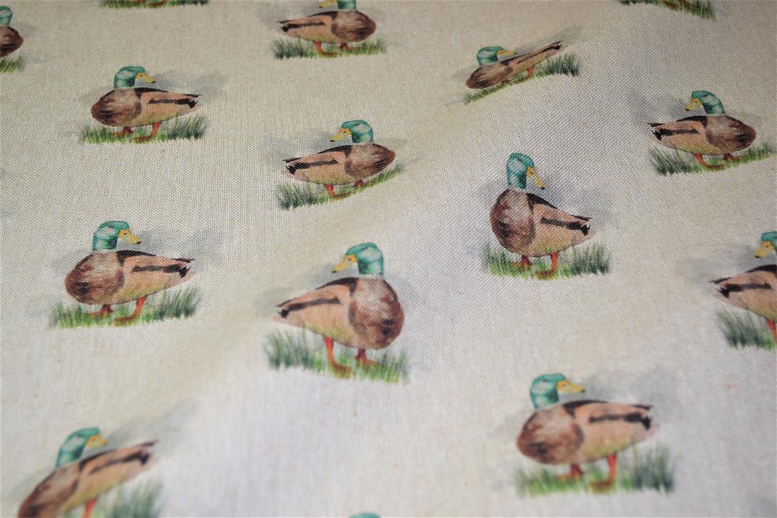 Natural Mallard Ducks Printed Digital Canvas Fabric