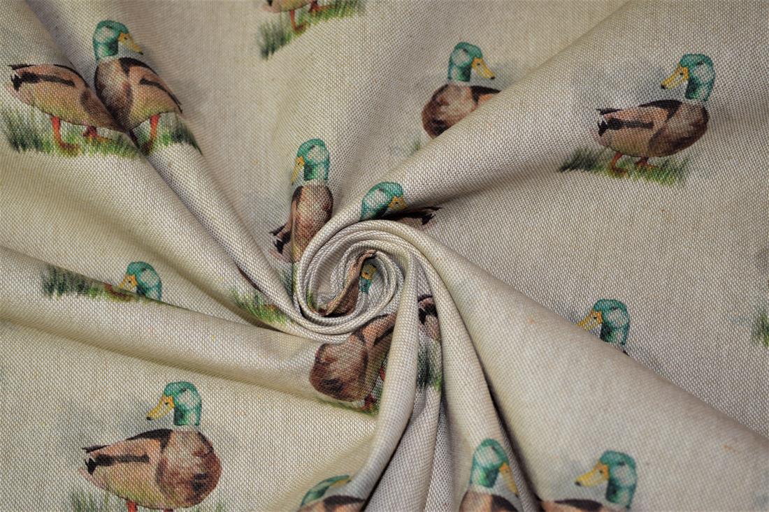 Natural Mallard Ducks Printed Digital Canvas Fabric