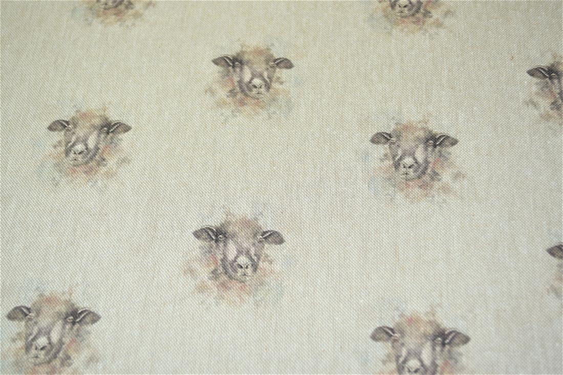 Natural Sheep All Over Printed Canvas Fabric