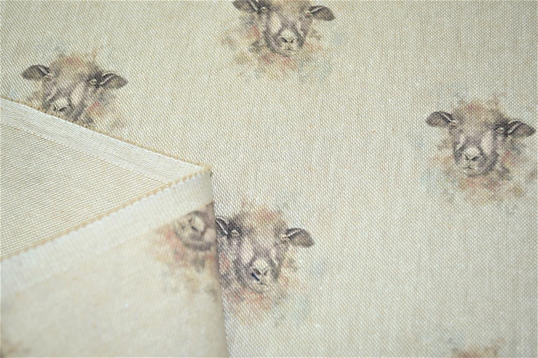 Natural Sheep All Over Printed Canvas Fabric