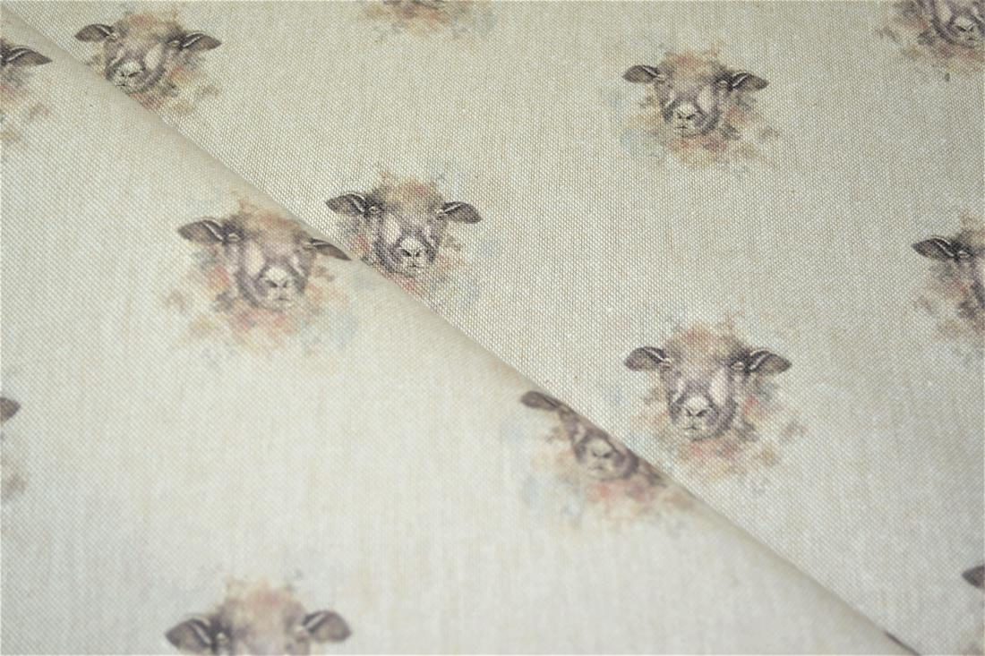 Natural Sheep All Over Printed Canvas Fabric