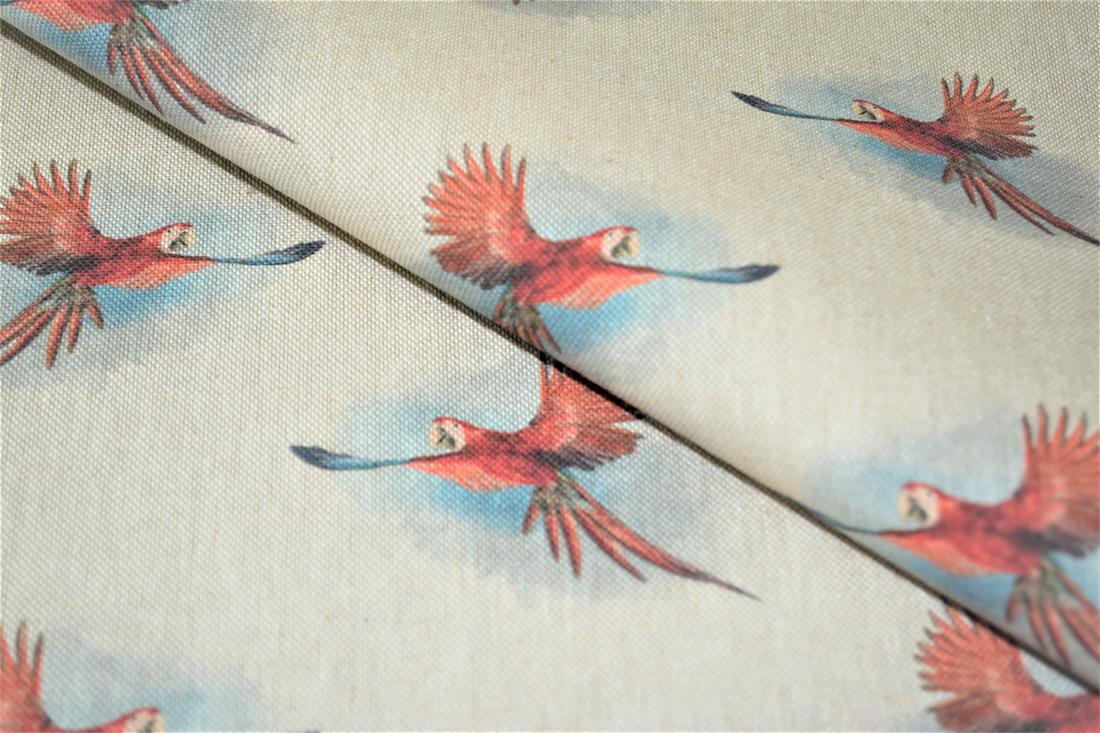 Natural Printed Digital Canvas Fabric, Parrot Design