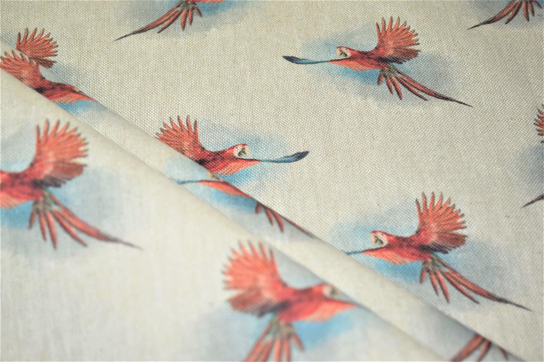 Natural Printed Digital Canvas Fabric, Parrot Design