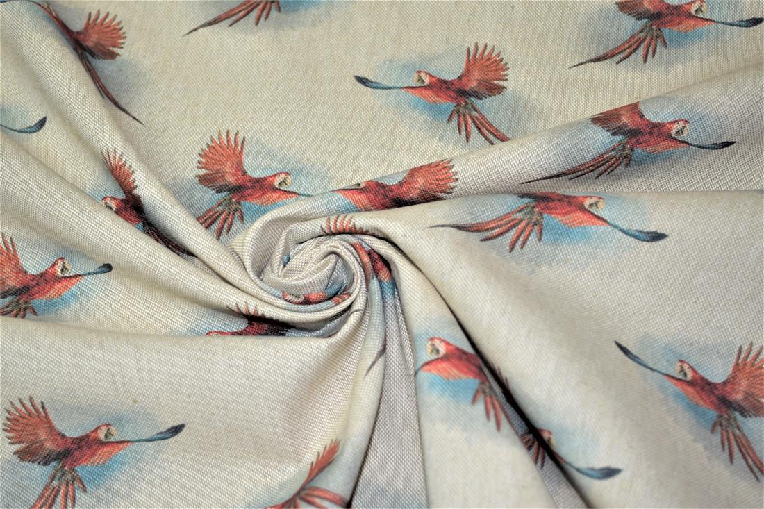 Natural Printed Digital Canvas Fabric, Parrot Design
