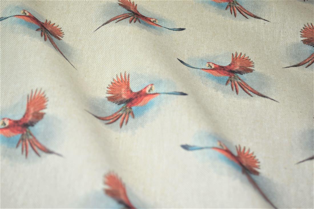 Natural Printed Digital Canvas Fabric, Parrot Design