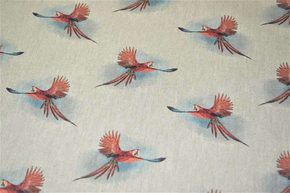 Natural Printed Digital Canvas Fabric, Parrot Design