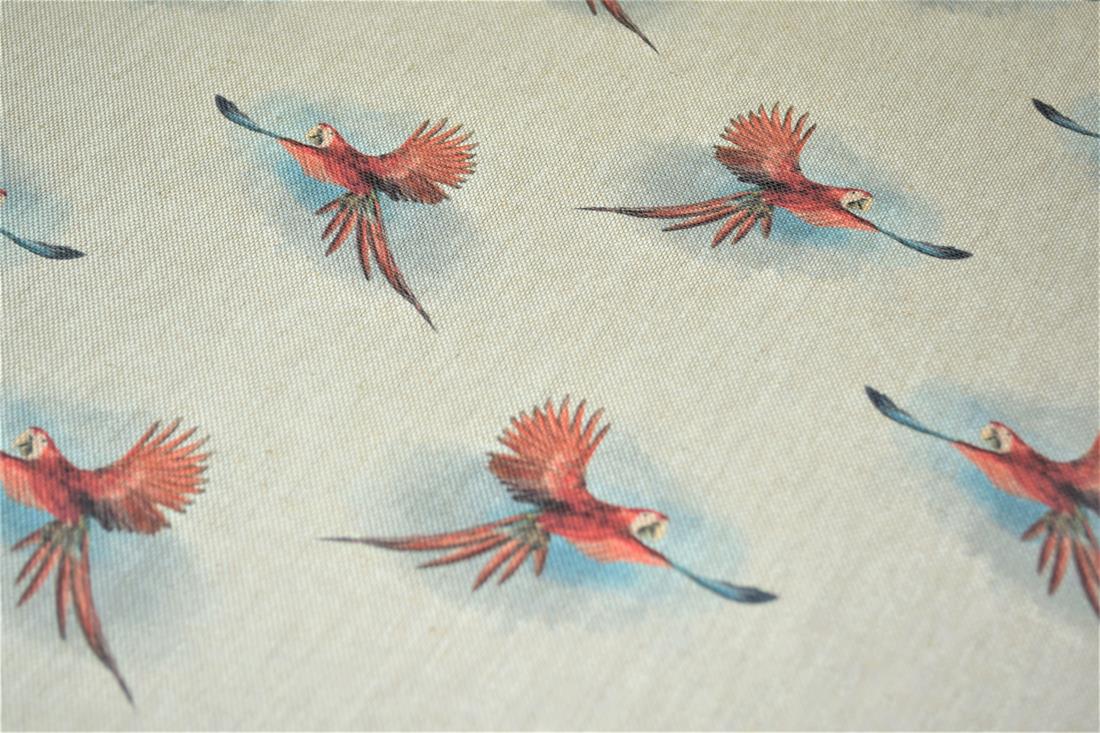 Natural Printed Digital Canvas Fabric, Parrot Design