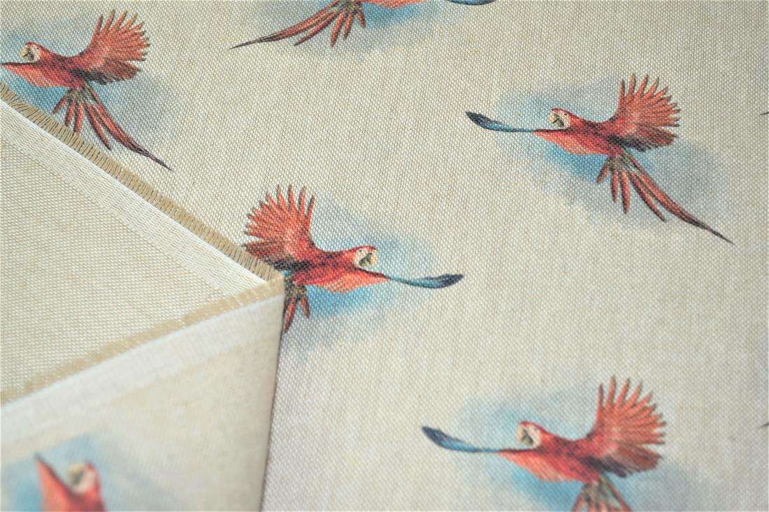 Natural Printed Digital Canvas Fabric, Parrot Design