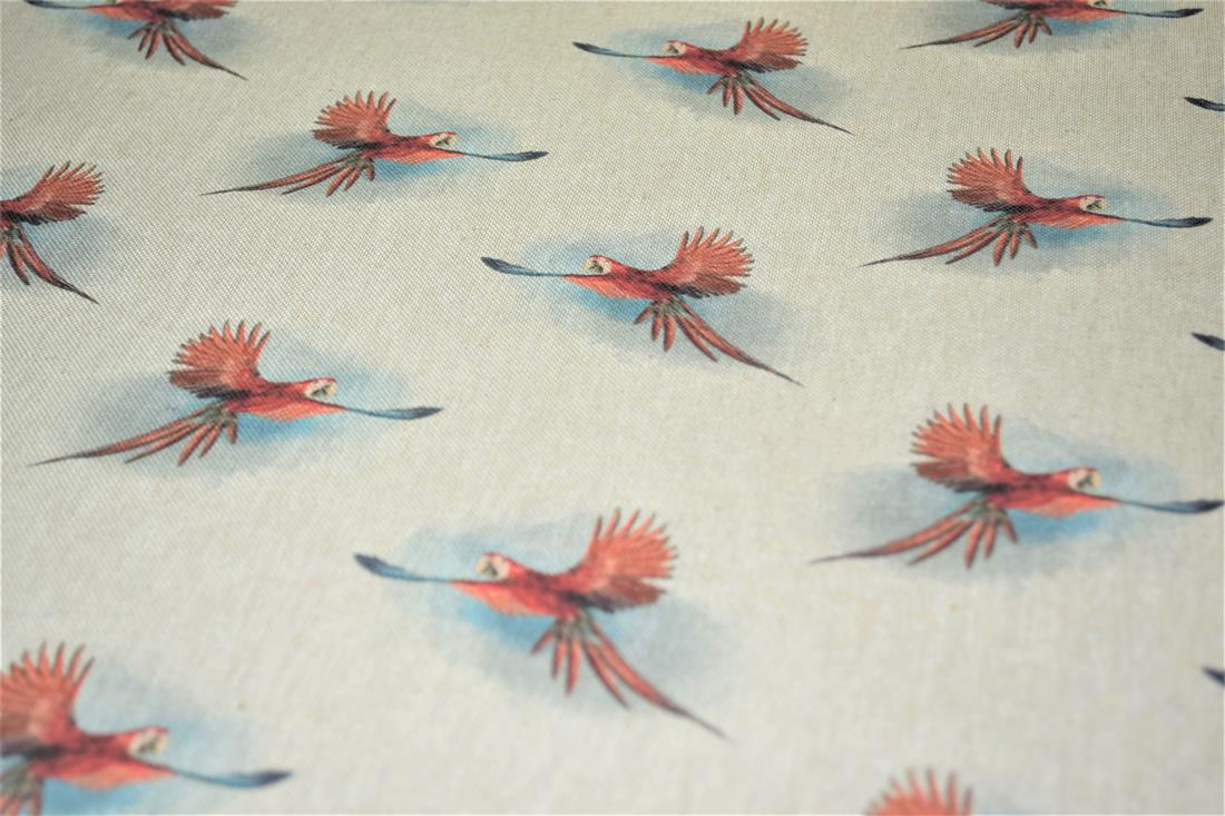Natural Printed Digital Canvas Fabric, Parrot Design