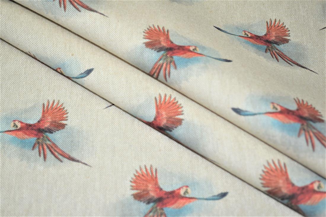 Natural Printed Digital Canvas Fabric, Parrot Design