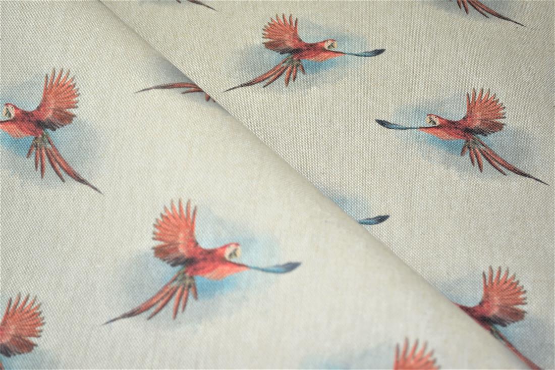 Natural Printed Digital Canvas Fabric, Parrot Design