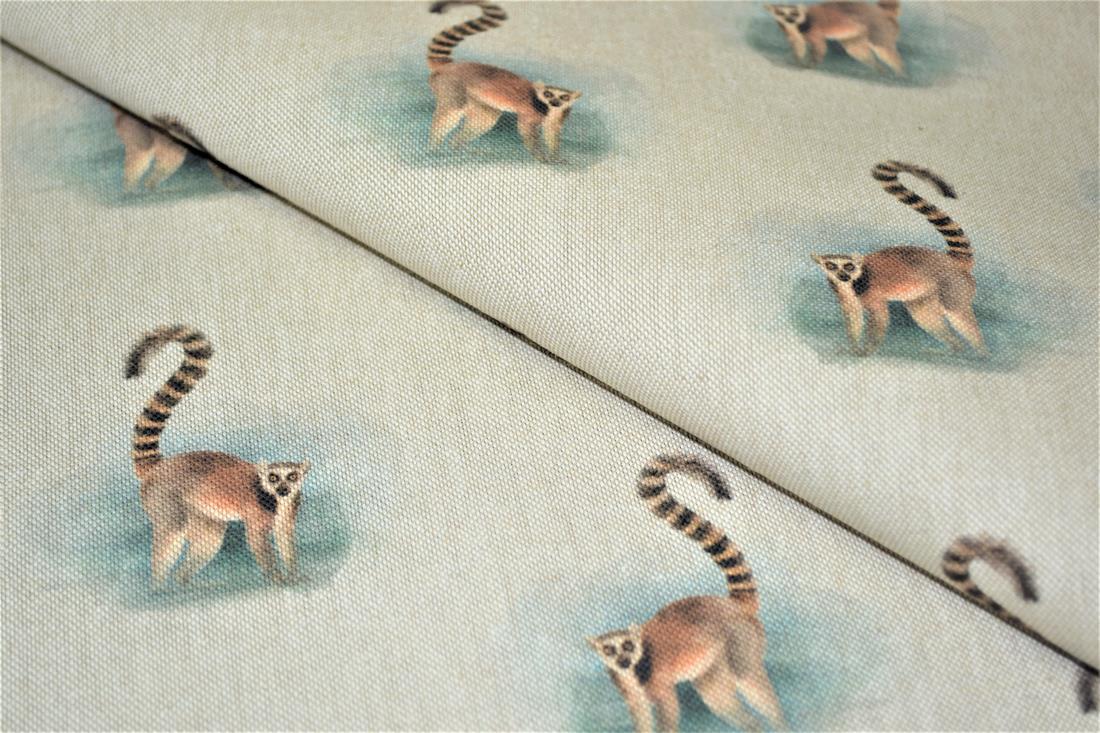 Natural Lemur Print Canvas Fabric