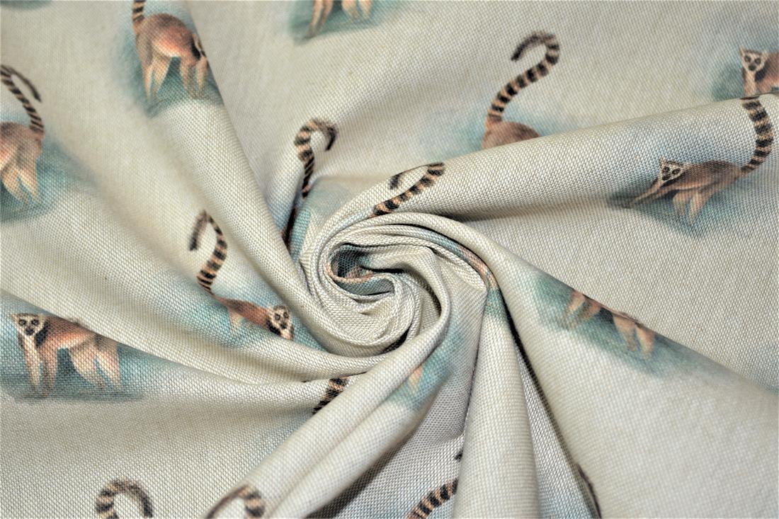 Natural Lemur Print Canvas Fabric