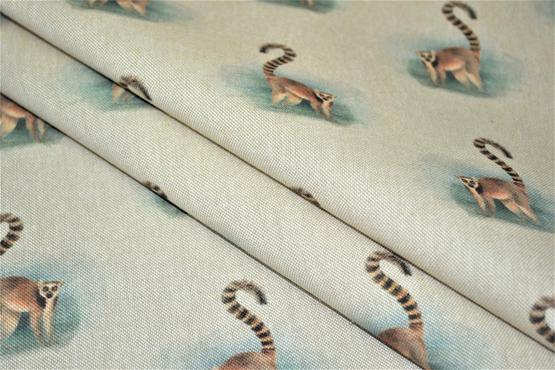 Natural Lemur Print Canvas Fabric