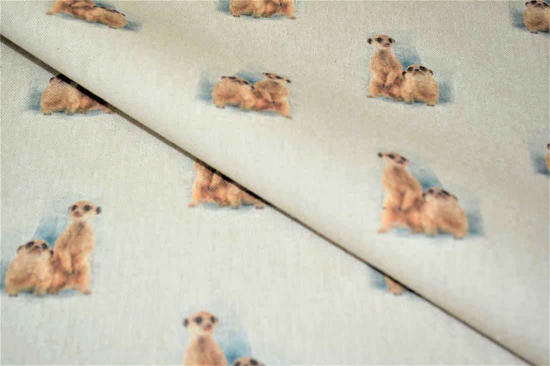 Natural Meerkat Printed Digital Canvas Fabric