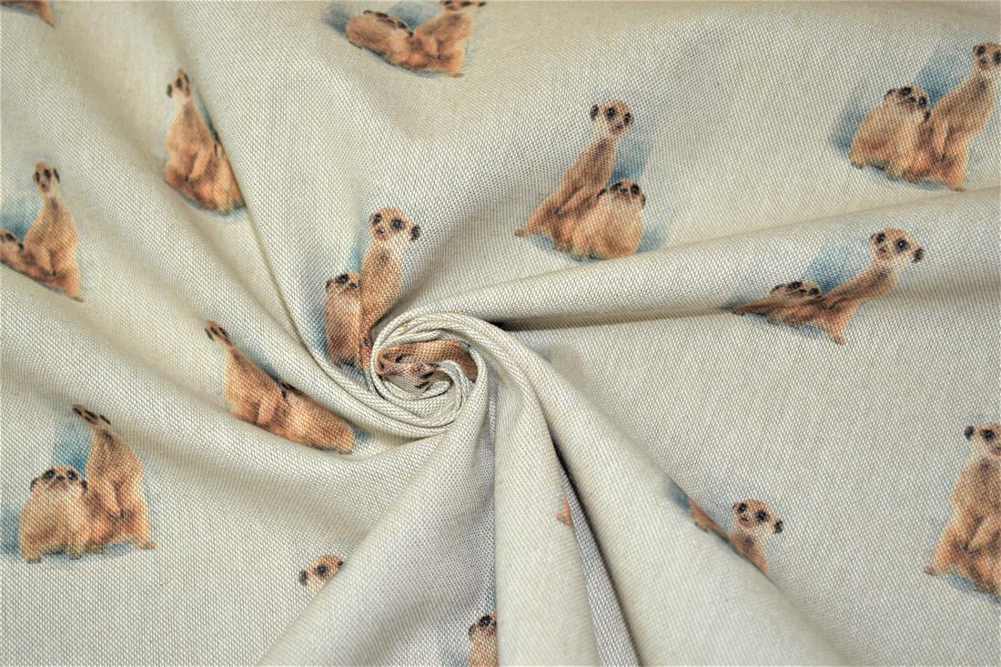 Natural Meerkat Printed Digital Canvas Fabric