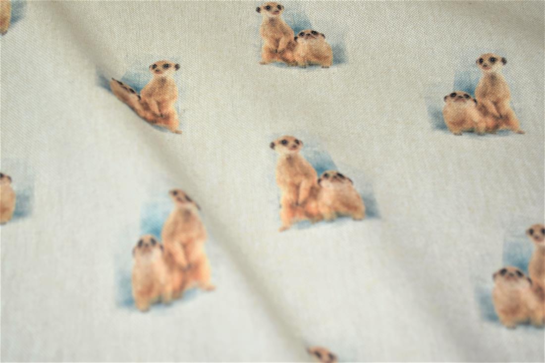 Natural Meerkat Printed Digital Canvas Fabric