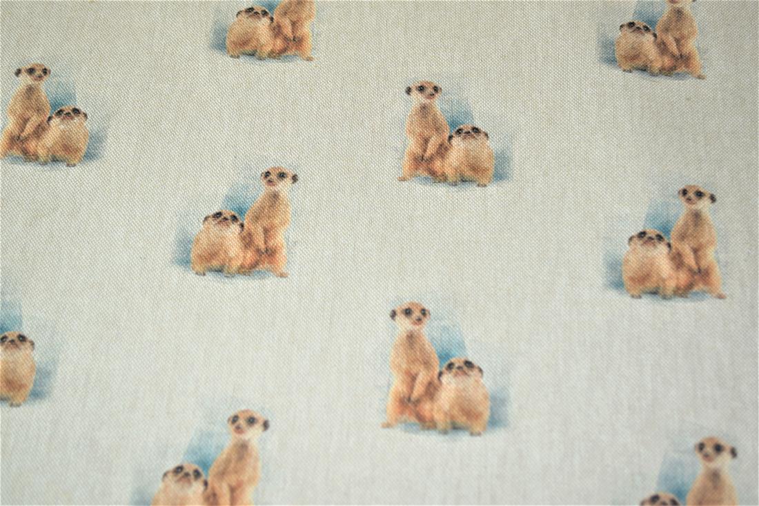 Natural Meerkat Printed Digital Canvas Fabric