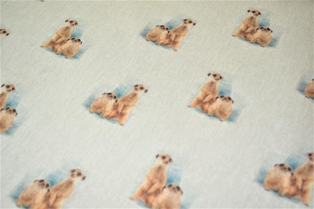 Natural Meerkat Printed Digital Canvas Fabric
