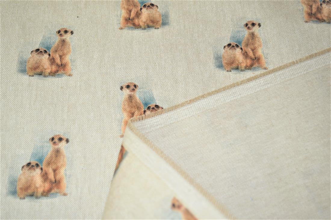 Natural Meerkat Printed Digital Canvas Fabric