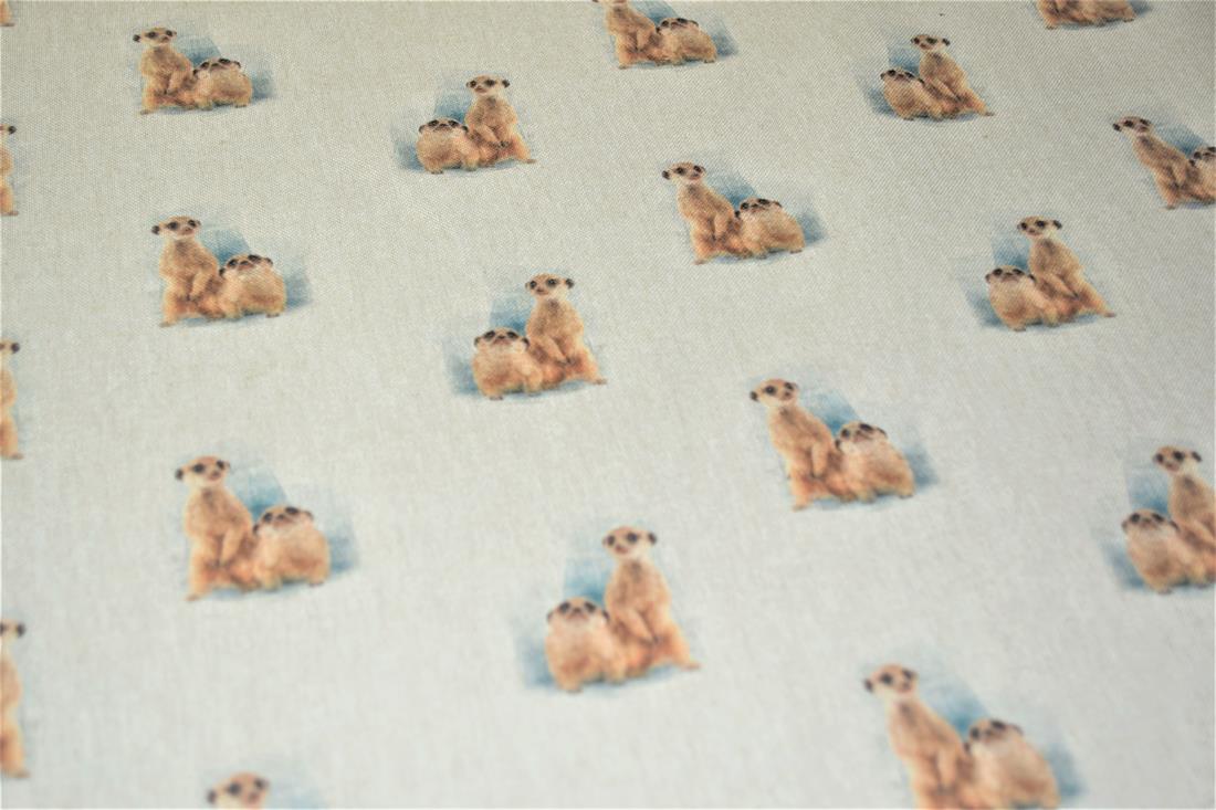 Natural Meerkat Printed Digital Canvas Fabric