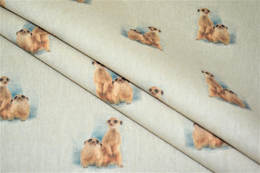 Natural Meerkat Printed Digital Canvas Fabric