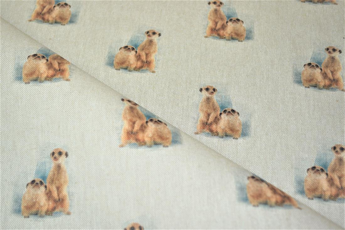 Natural Meerkat Printed Digital Canvas Fabric