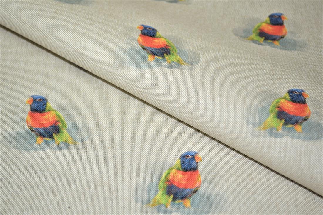 Natural Bird All Over Printed Canvas Fabric