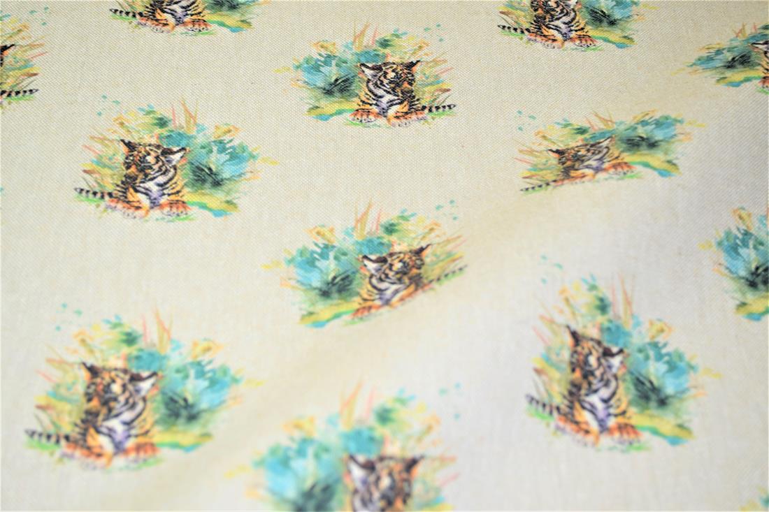 Natural Tiger Cub Printed Canvas Fabric