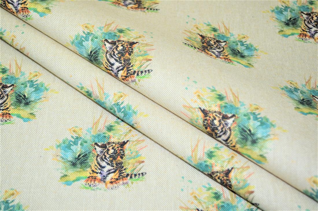 Natural Tiger Cub Printed Canvas Fabric