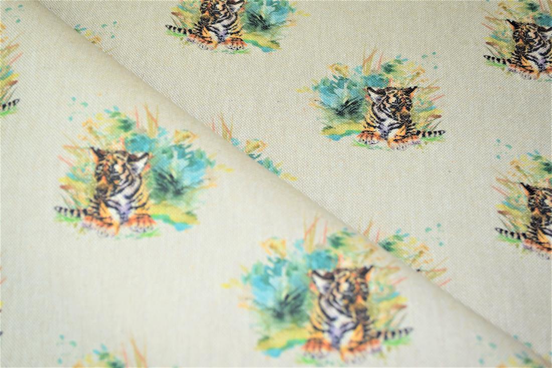 Natural Tiger Cub Printed Canvas Fabric