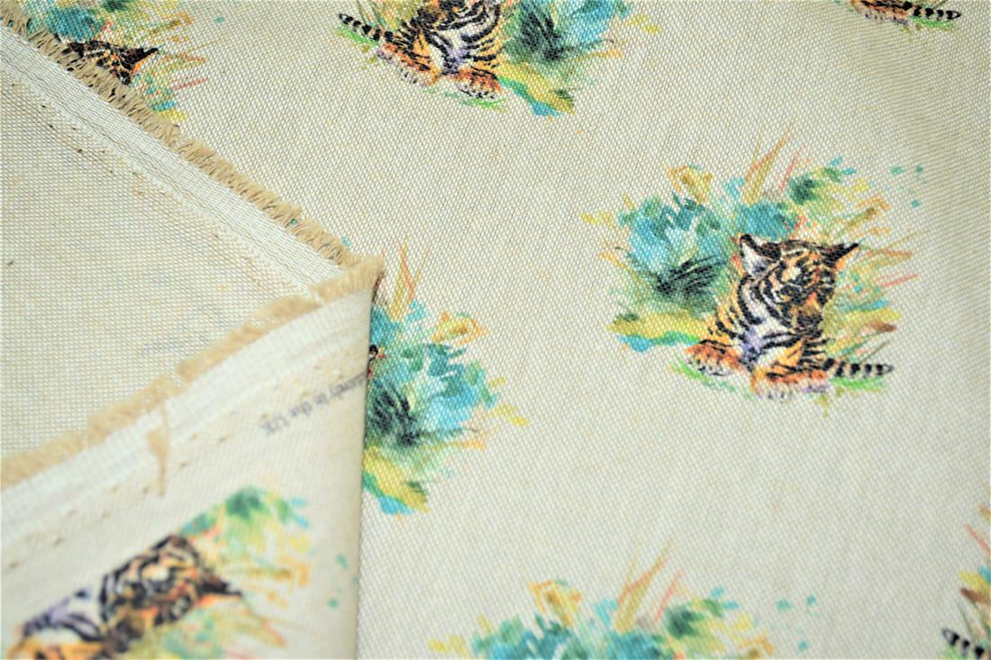 Natural Tiger Cub Printed Canvas Fabric