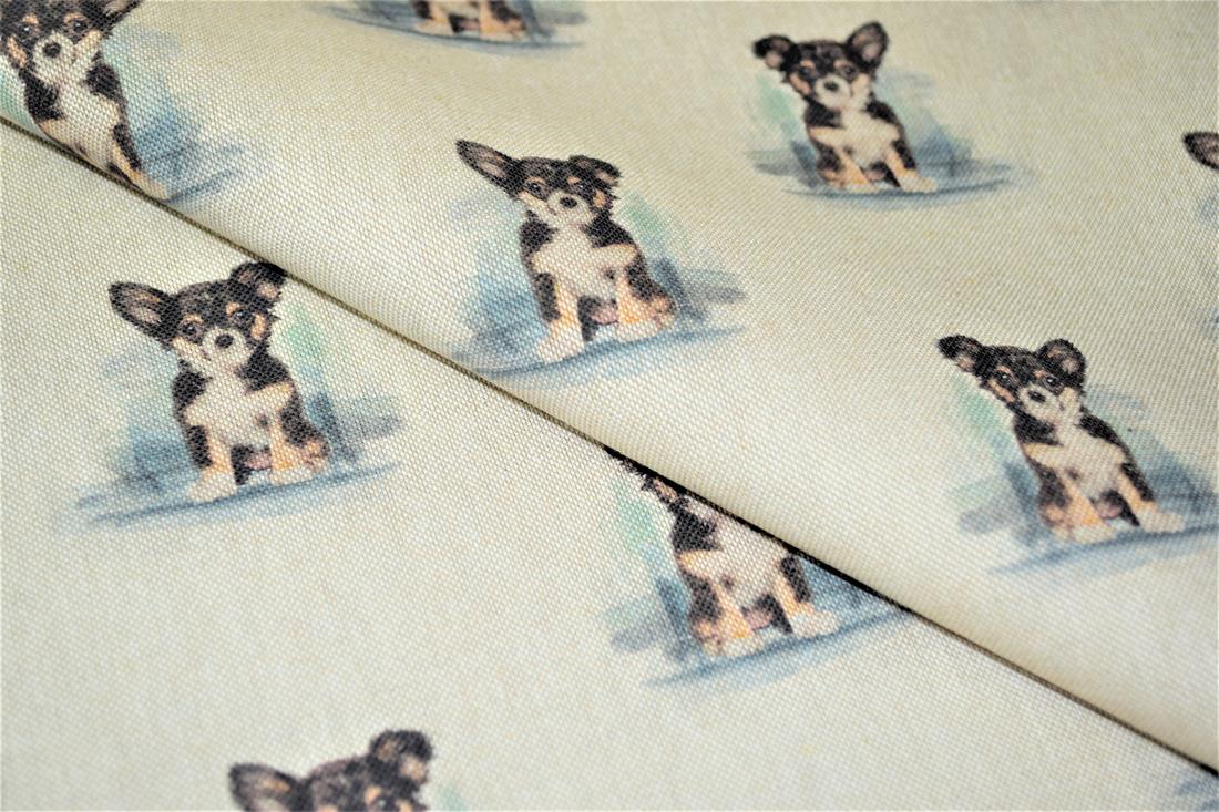 Natural Chihuahua All Over Printed Canvas Fabric