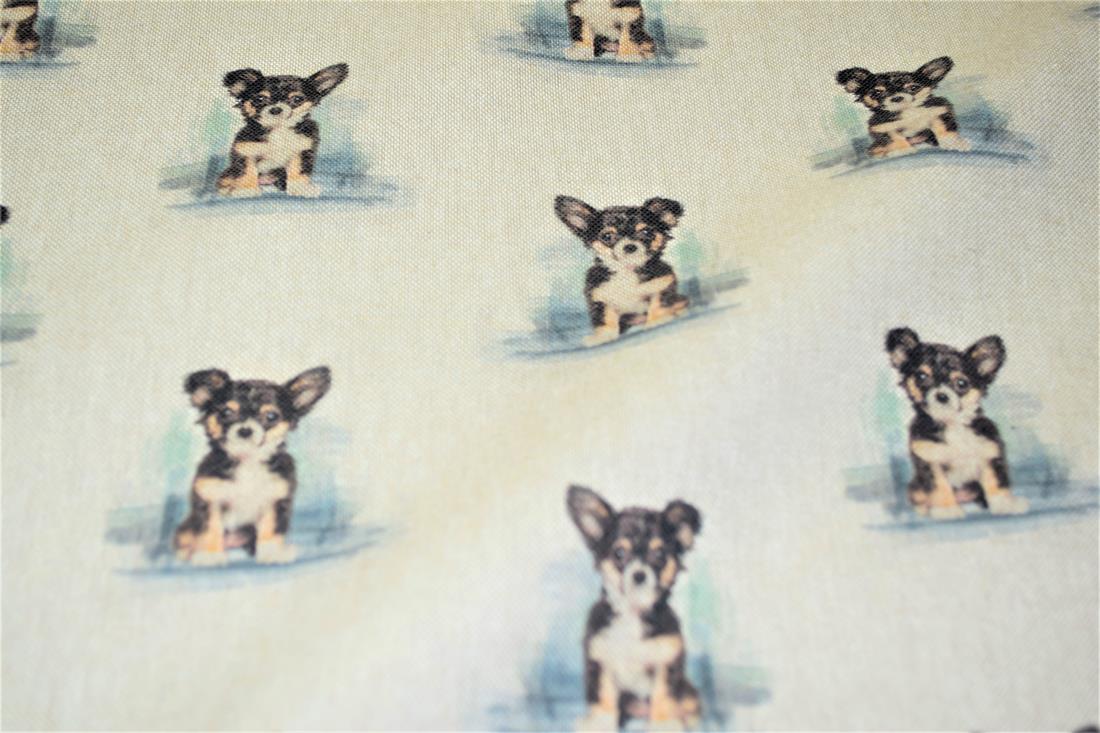 Natural Chihuahua All Over Printed Canvas Fabric