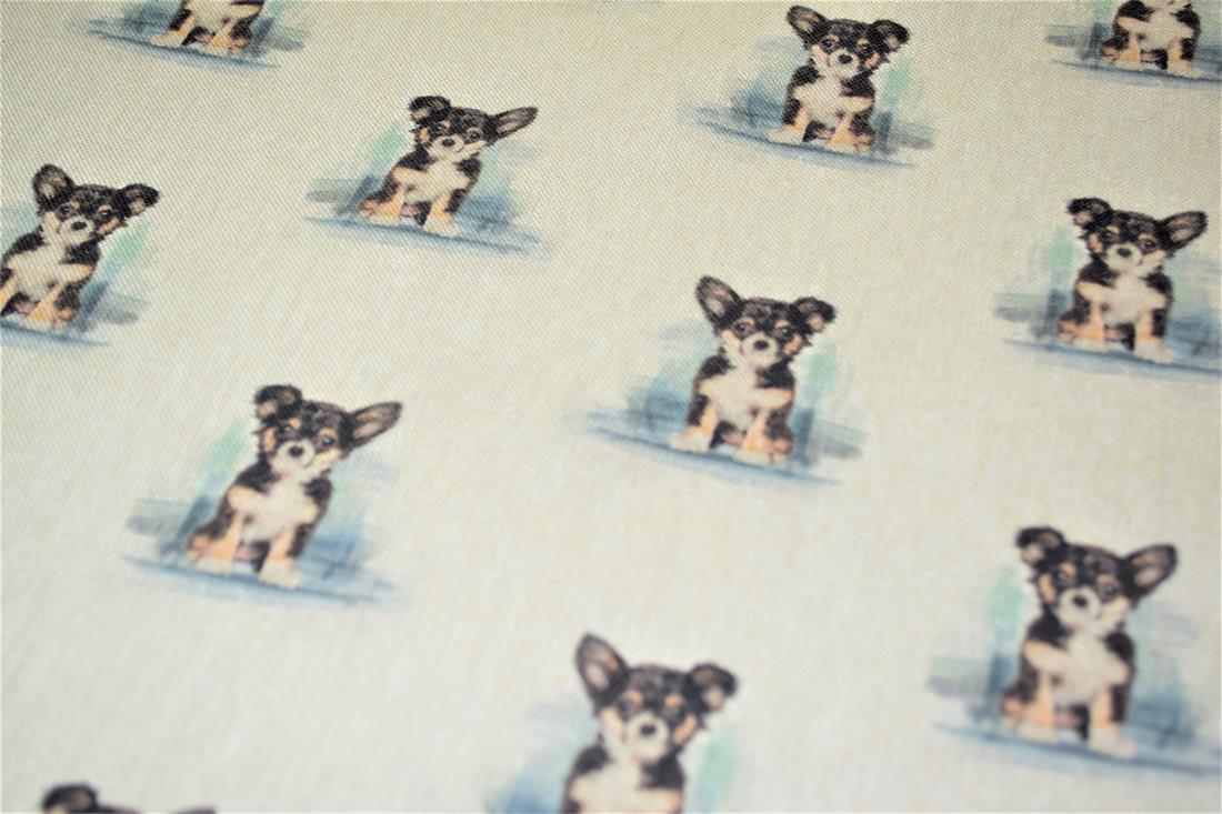 Natural Chihuahua All Over Printed Canvas Fabric