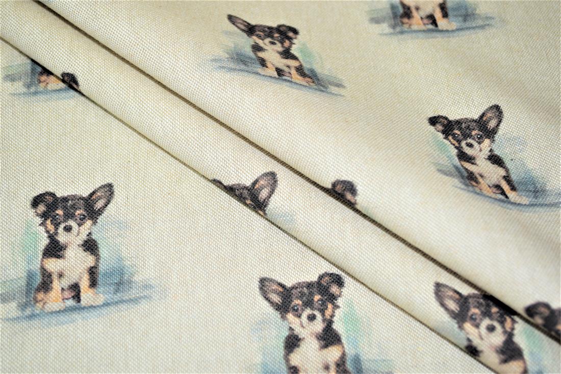 Natural Chihuahua All Over Printed Canvas Fabric