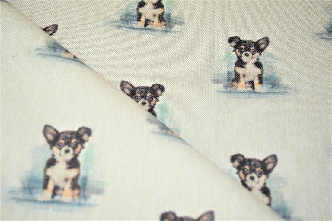 Natural Chihuahua All Over Printed Canvas Fabric