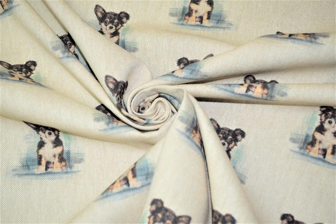 Natural Chihuahua All Over Printed Canvas Fabric