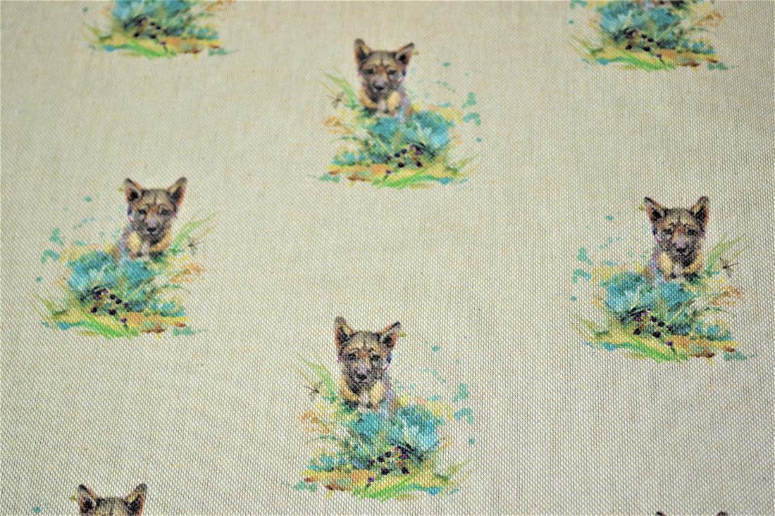 Natural Baby Wolf All Over Printed Digital Canvas Fabric