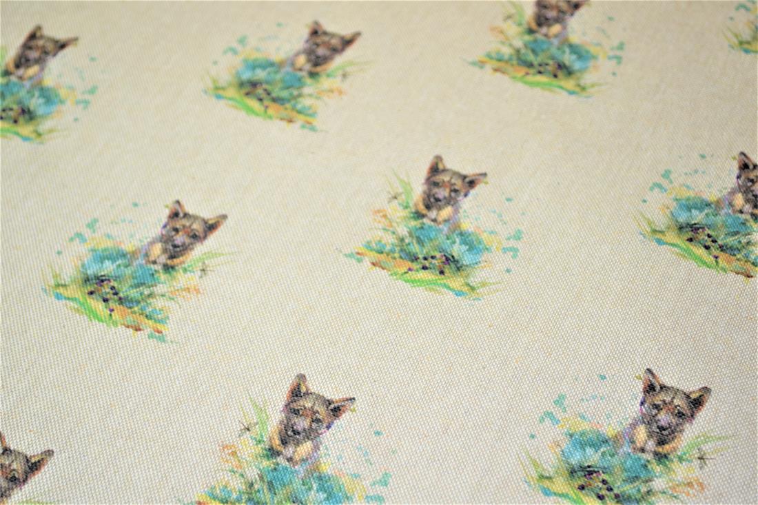 Natural Baby Wolf All Over Printed Digital Canvas Fabric