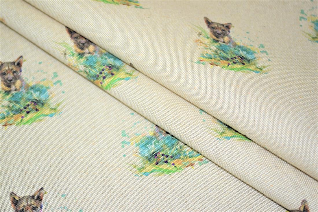 Natural Baby Wolf All Over Printed Digital Canvas Fabric