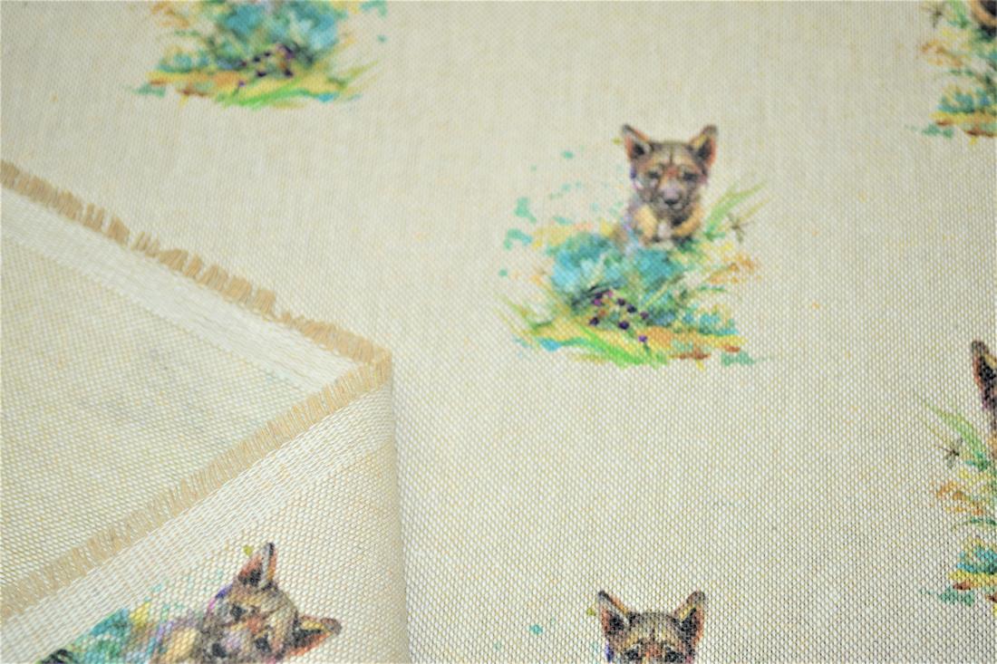 Natural Baby Wolf All Over Printed Digital Canvas Fabric