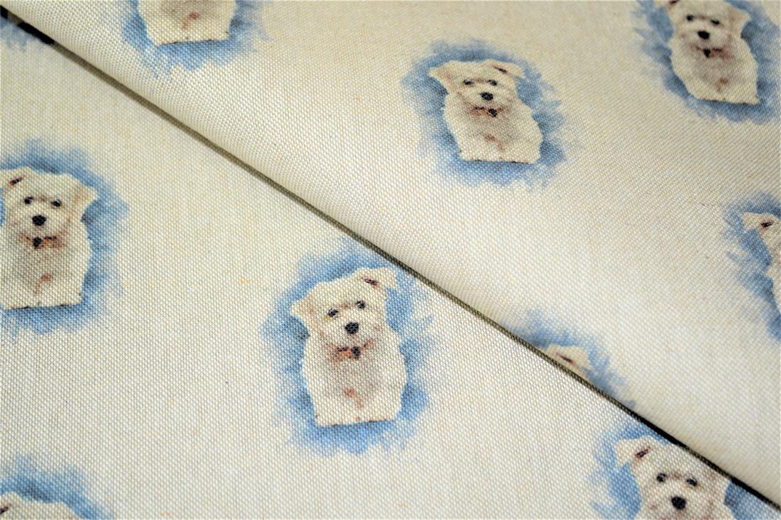 Natural Small Dog Printed Digital Canvas Fabric