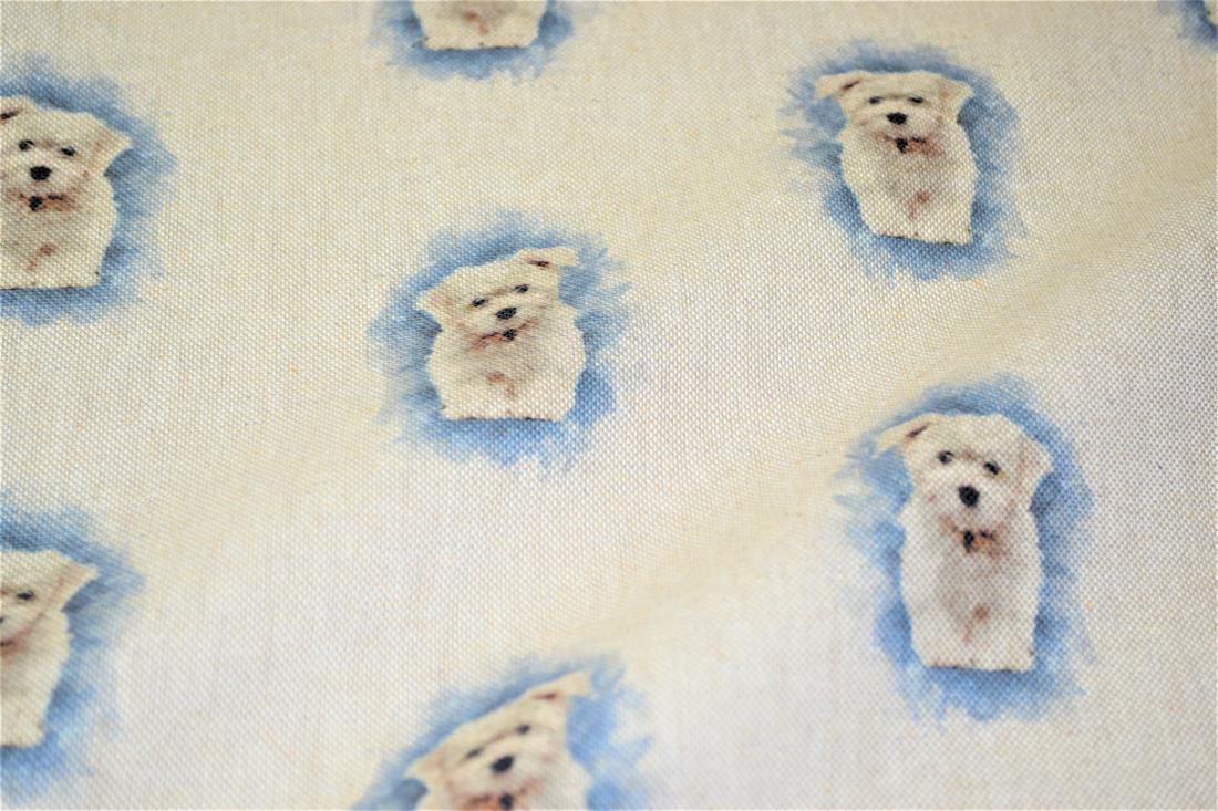Natural Small Dog Printed Digital Canvas Fabric
