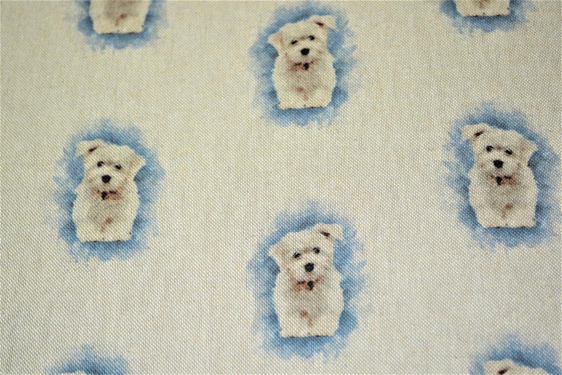 Natural Small Dog Printed Digital Canvas Fabric