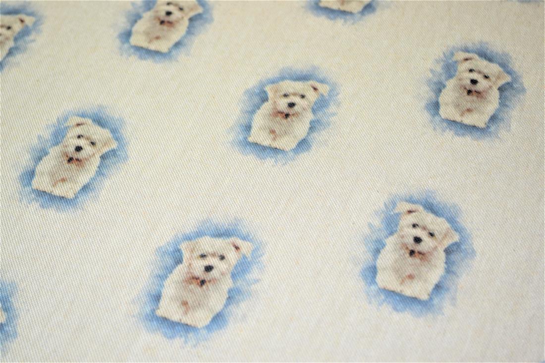 Natural Small Dog Printed Digital Canvas Fabric