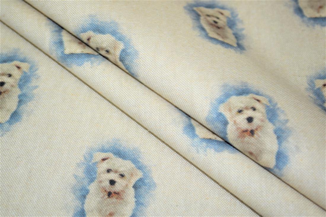 Natural Small Dog Printed Digital Canvas Fabric