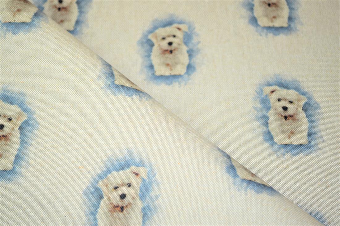 Natural Small Dog Printed Digital Canvas Fabric